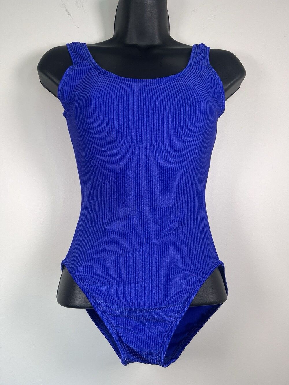 Vintage 90s Catalina Bright Blue Shiny Ribbed One Piece Swim/Body Suit Size 10